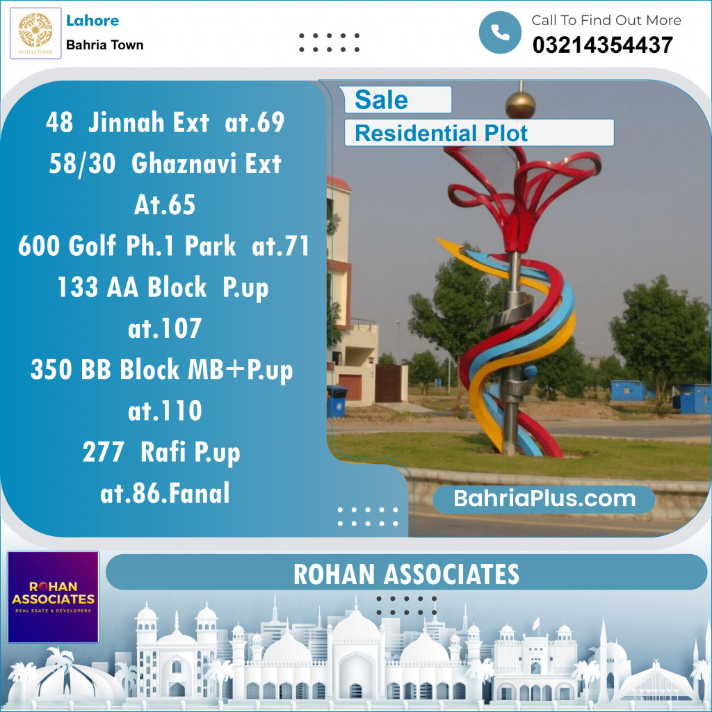 Residential Plot for Sale in Bahria Town, Lahore - (BP-136673)