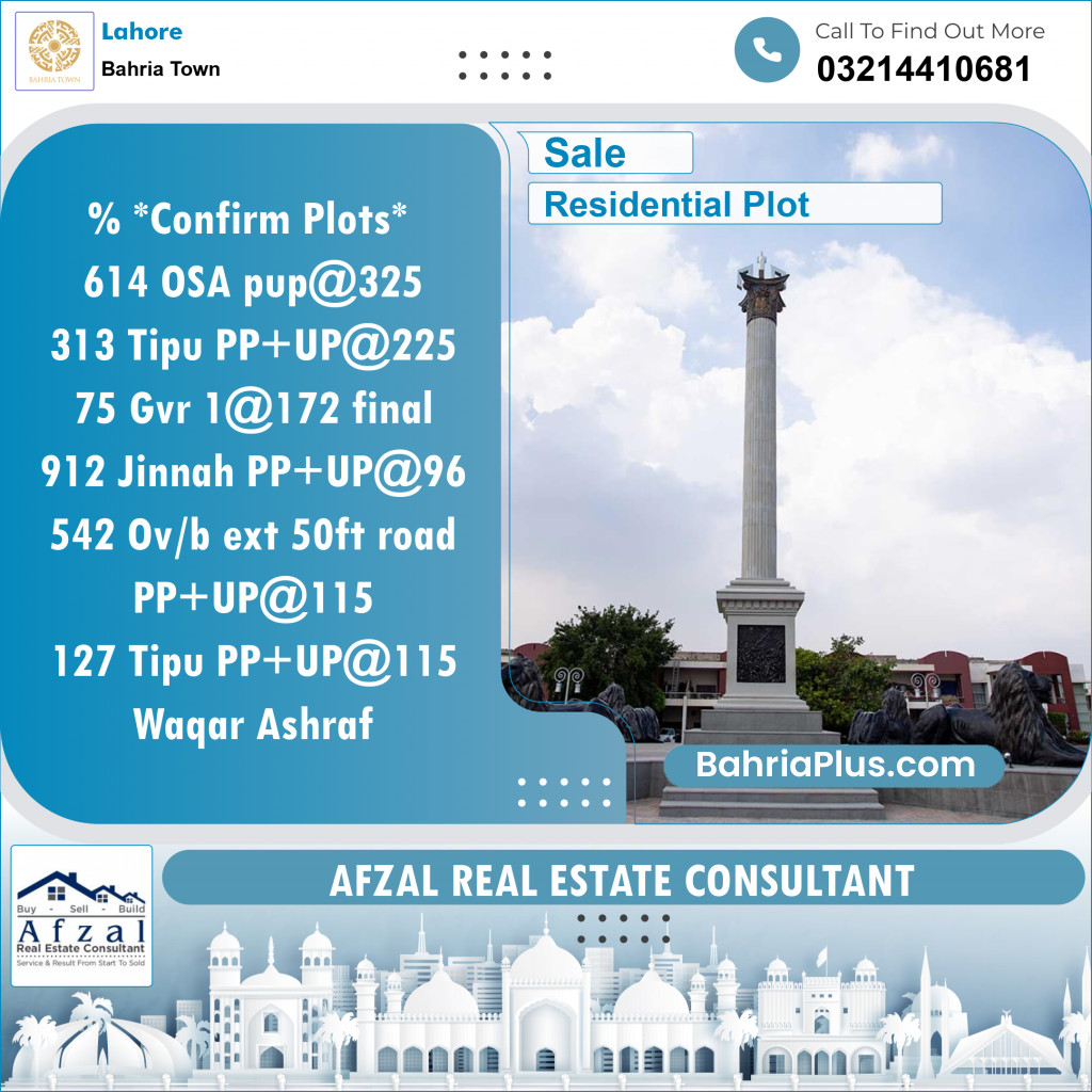 Residential Plot for Sale in Bahria Town, Lahore - (BP-136688)