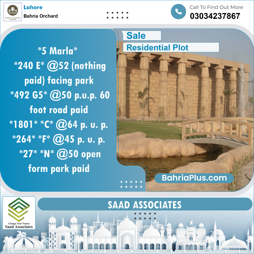 Residential Plot for Sale in Bahria Orchard, Lahore - (BP-136739)