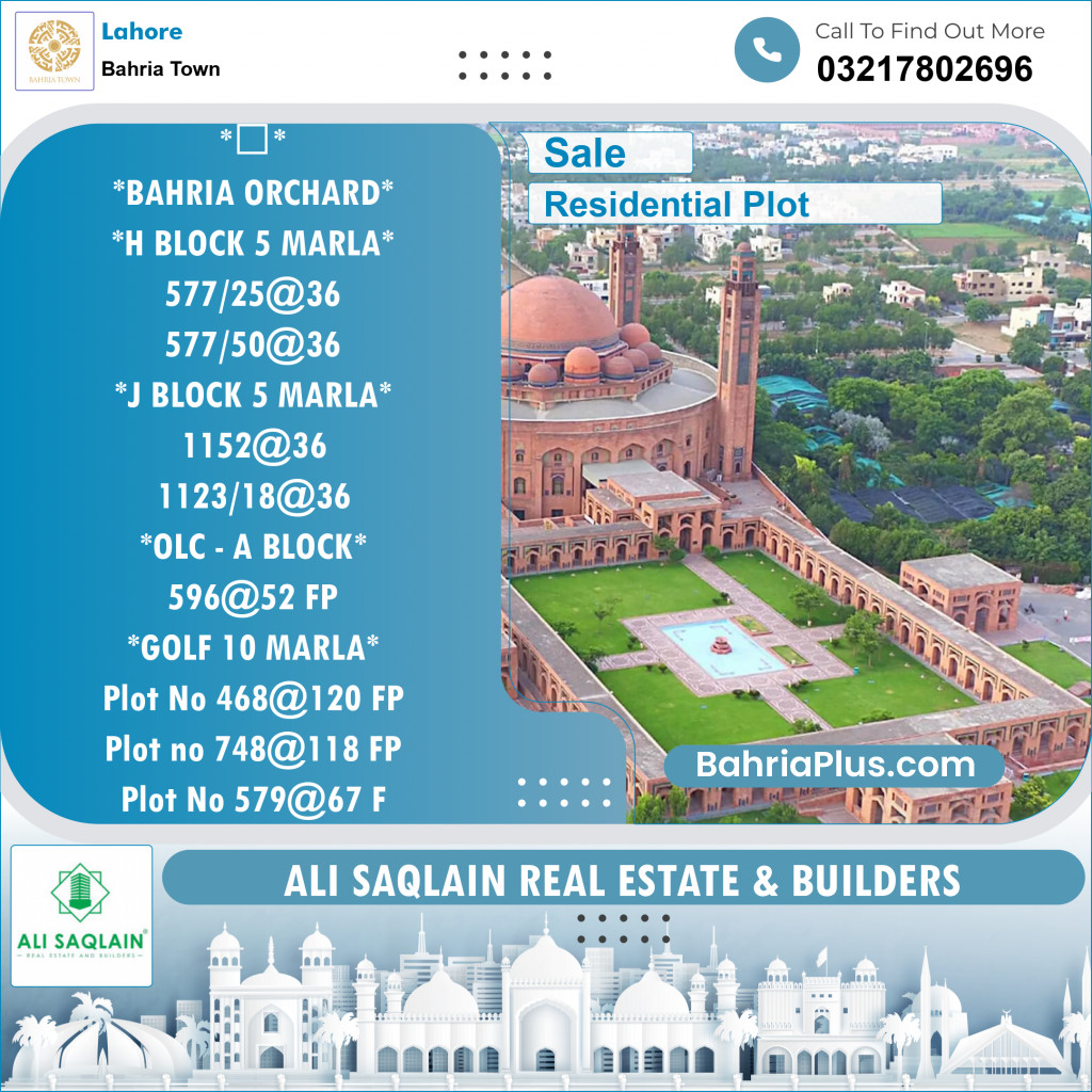 Residential Plot for Sale in Bahria Town, Lahore - (BP-136757)