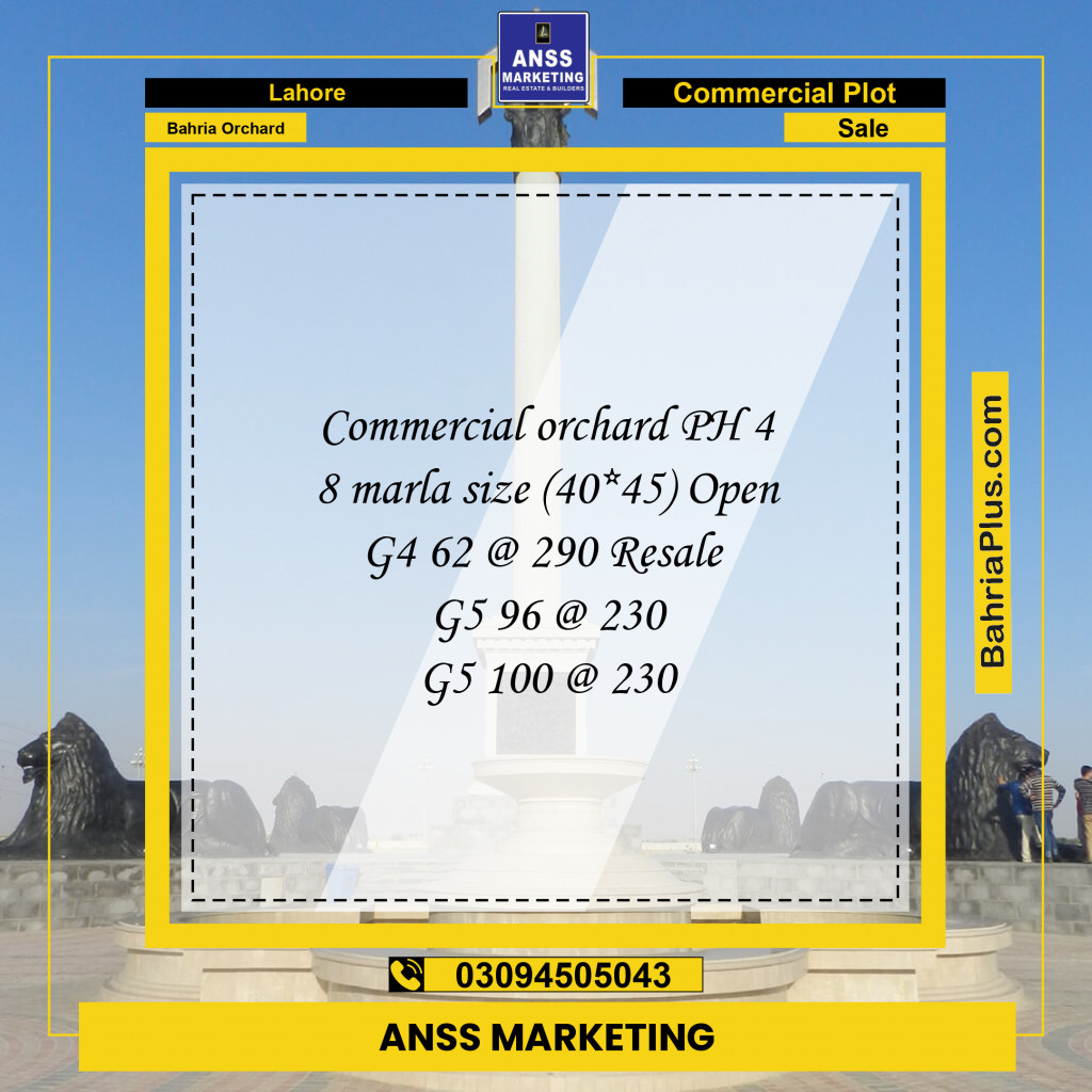 Commercial Plot for Sale in Phase 4 - G4 Block -  Bahria Orchard, Lahore - (BP-136760)