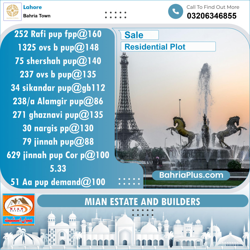Residential Plot for Sale in Bahria Town, Lahore - (BP-136778)