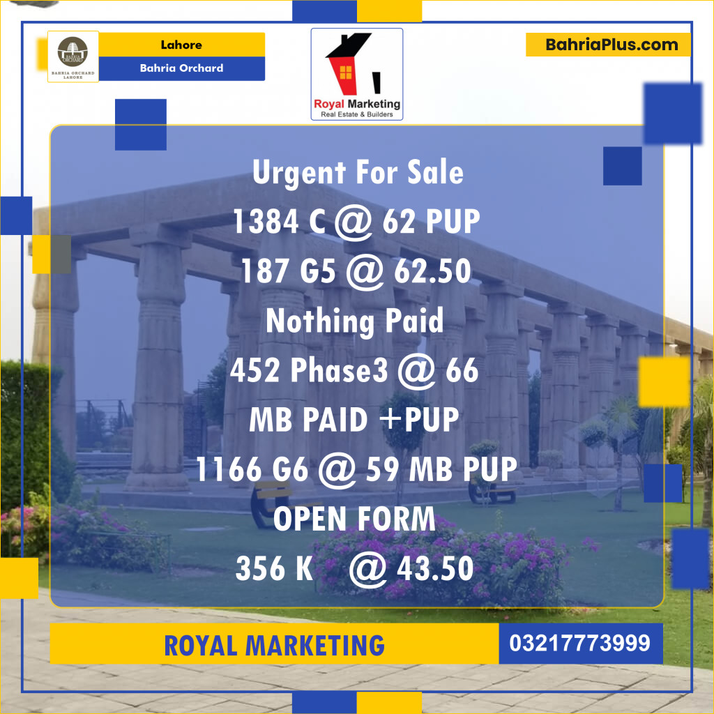 Residential Plot for Sale in Bahria Orchard, Lahore - (BP-136794)