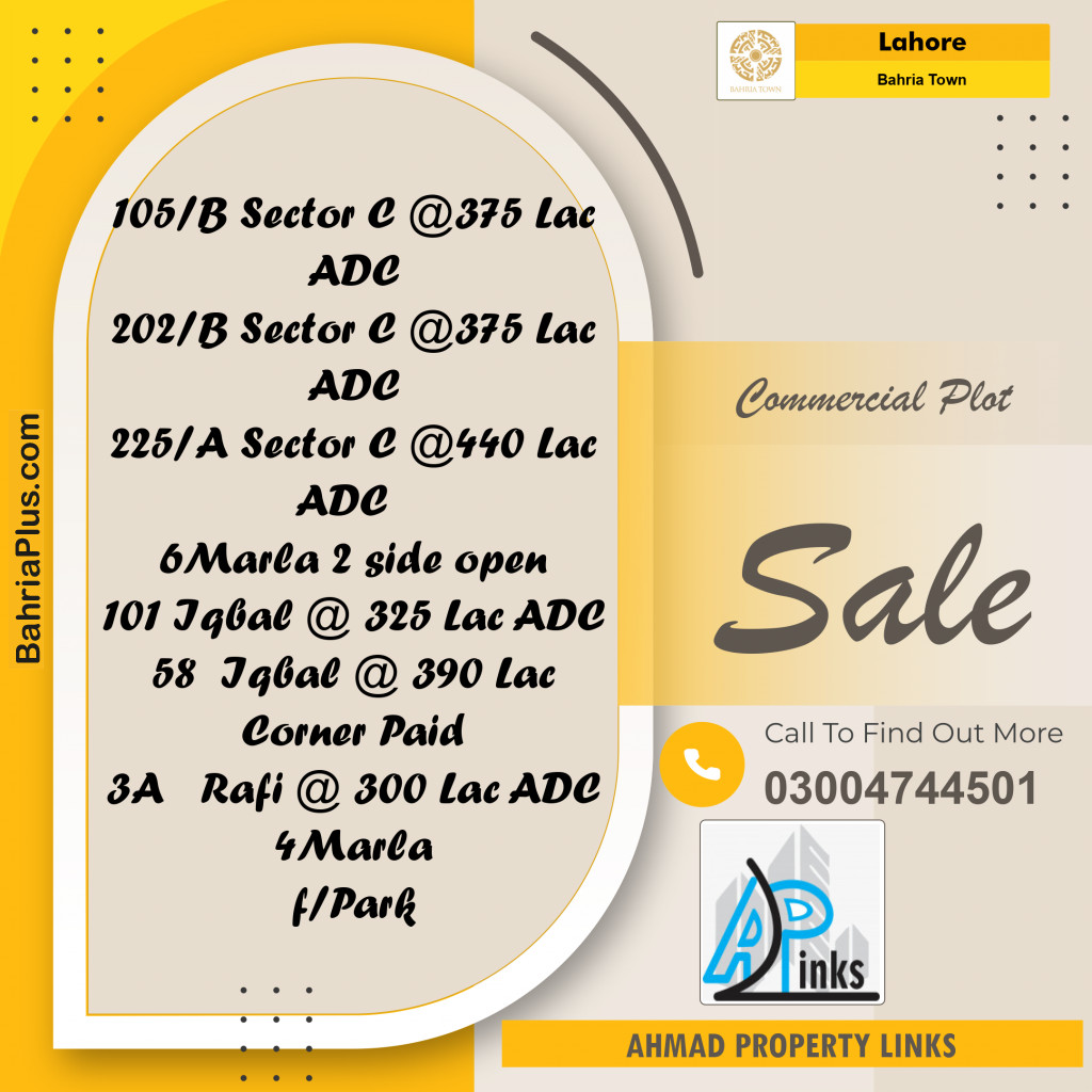 Commercial Plot for Sale in Bahria Town, Lahore - (BP-136934)