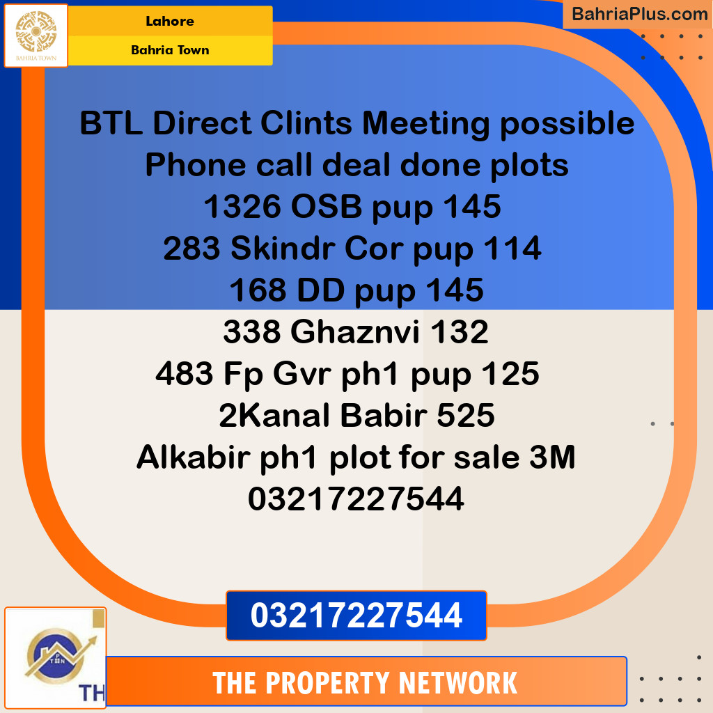 Residential Plot for Sale in Bahria Town, Lahore - (BP-136996)