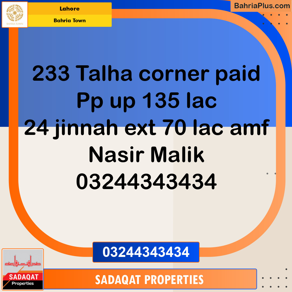 Residential Plot for Sale in Bahria Town, Lahore - (BP-137044)
