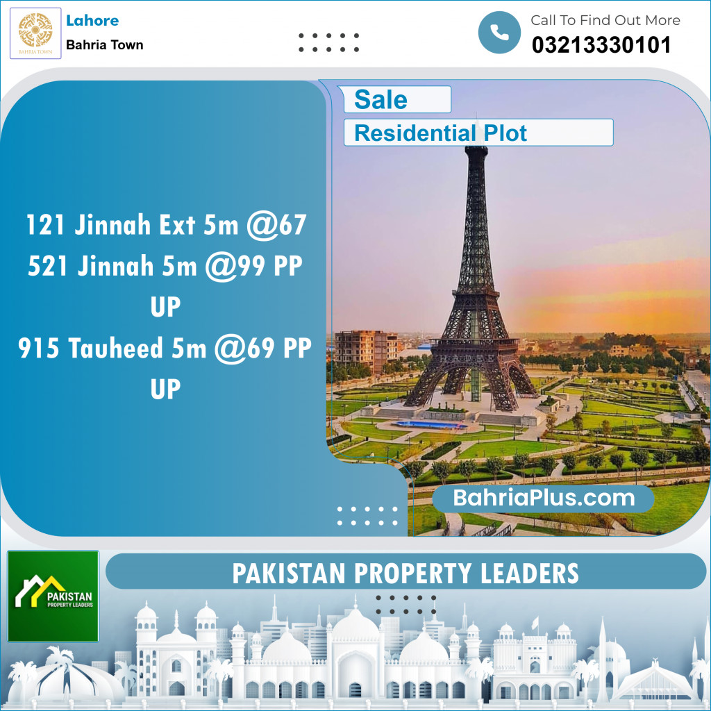 Residential Plot for Sale in Sector E - Jinnah Ext. Block -  Bahria Town, Lahore - (BP-137317)
