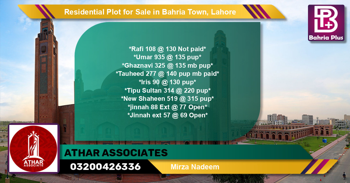 Residential Plot for Sale in Bahria Town, Lahore - (BP-137357)