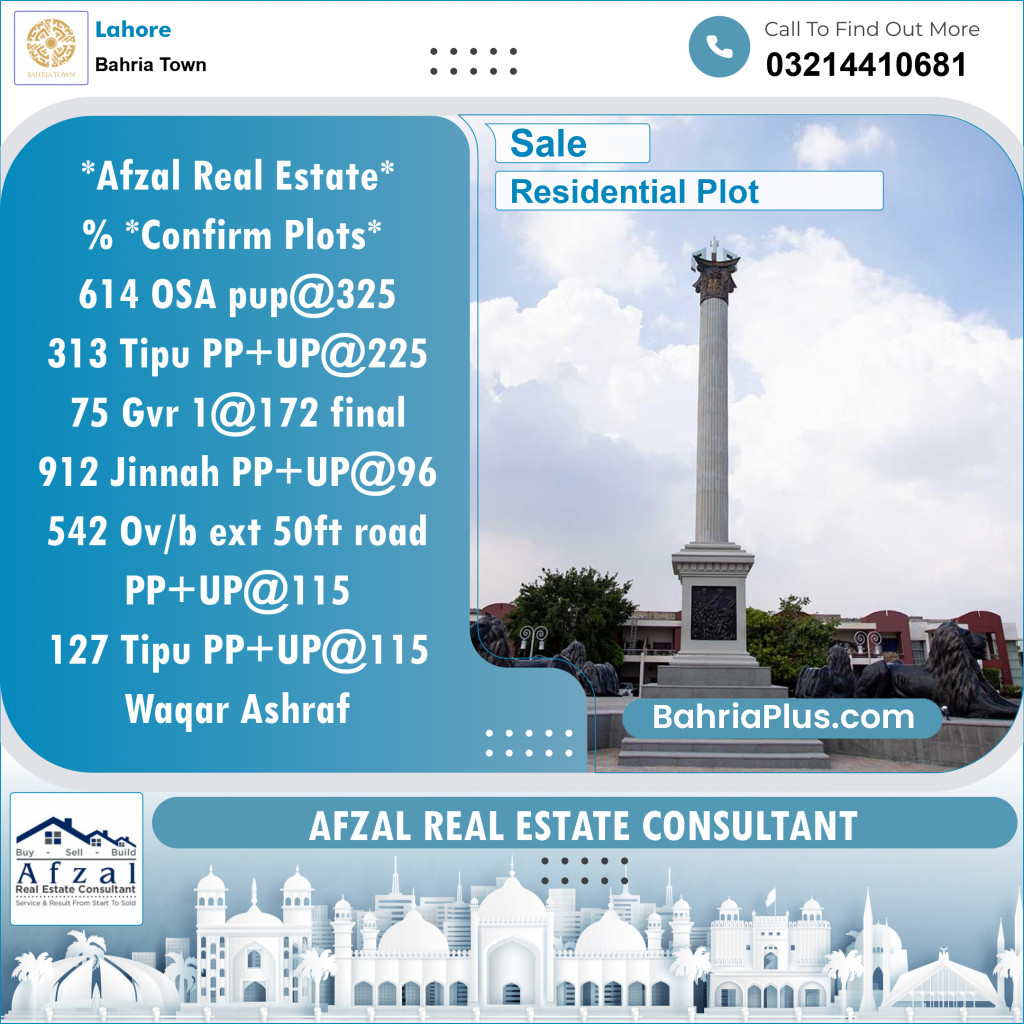 Residential Plot for Sale in Bahria Town, Lahore - (BP-137361)