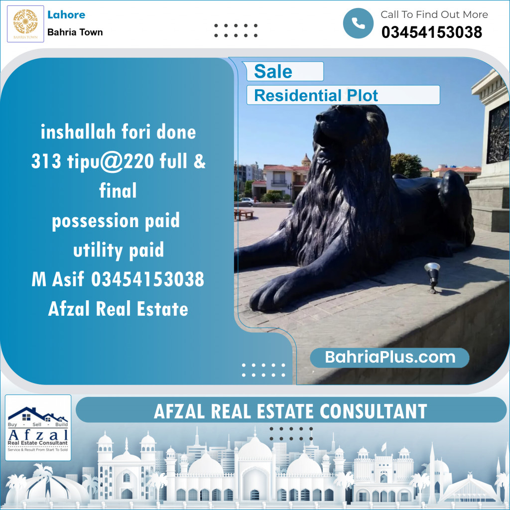 Residential Plot for Sale in Bahria Town, Lahore - (BP-137505)