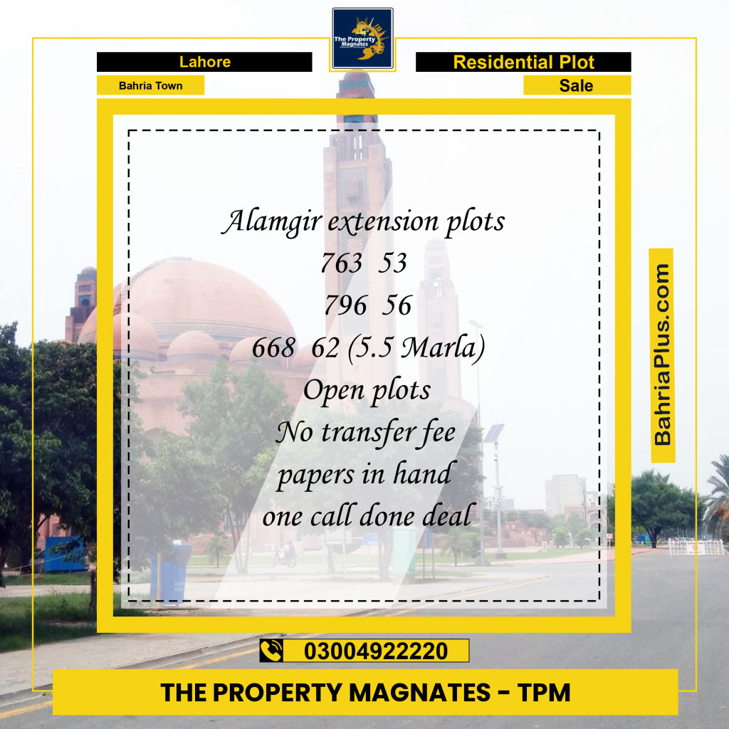 Residential Plot for Sale in Bahria Town, Lahore - (BP-137692)