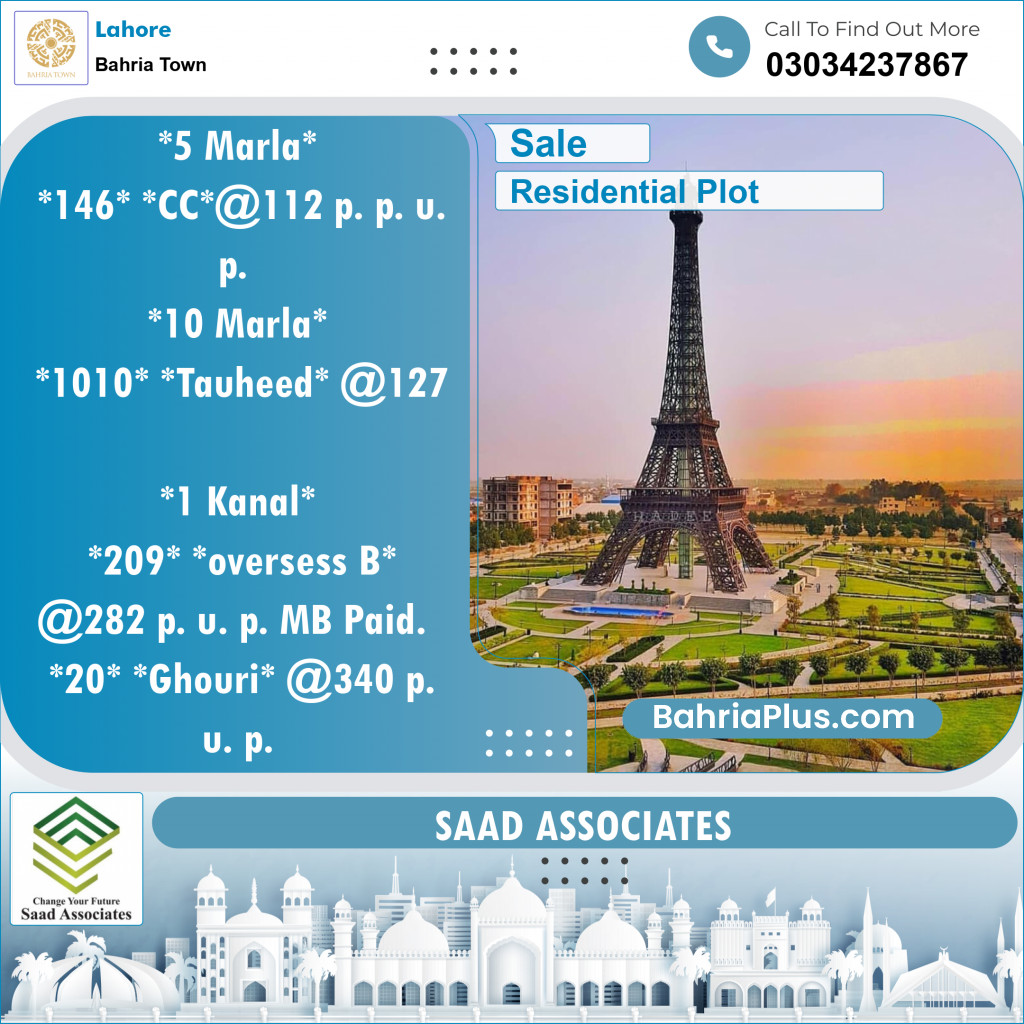 Residential Plot for Sale in Bahria Town, Lahore - (BP-137850)