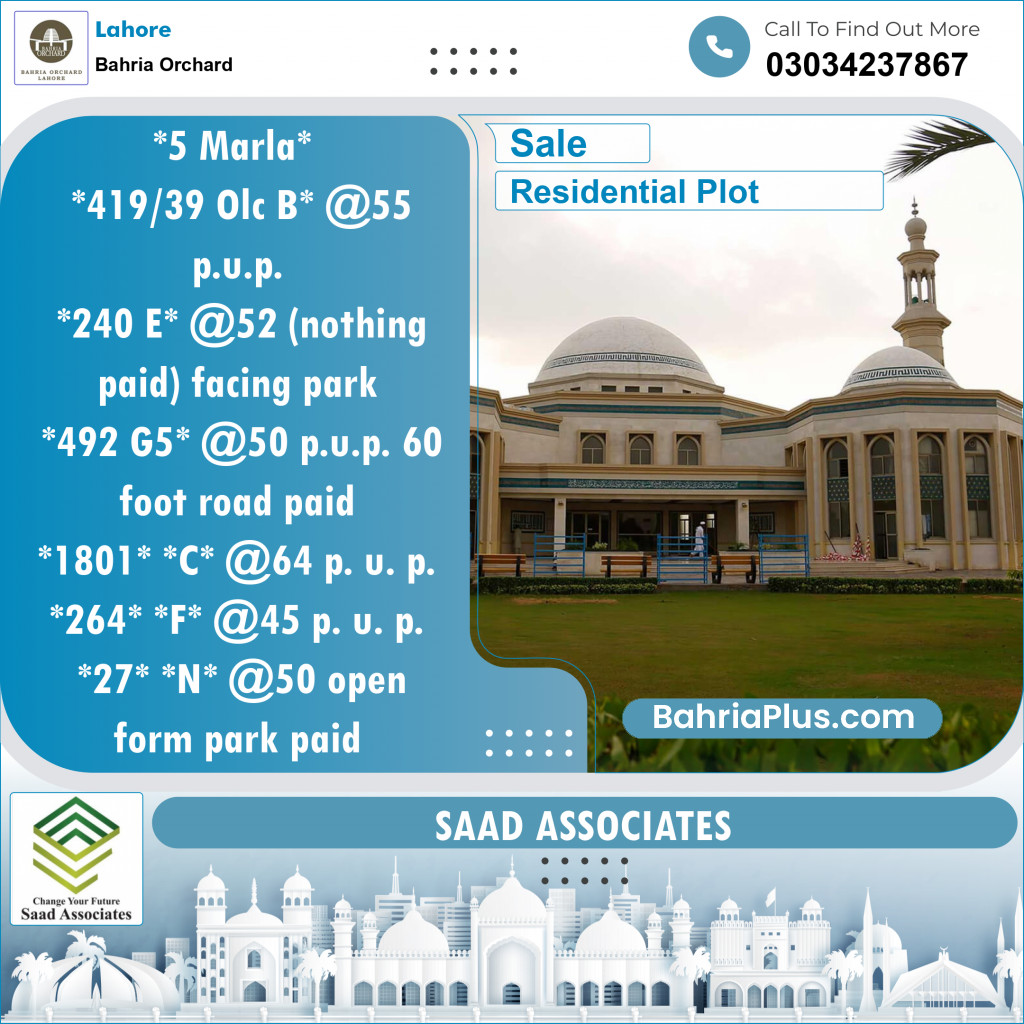 Residential Plot for Sale in Bahria Orchard, Lahore - (BP-137852)