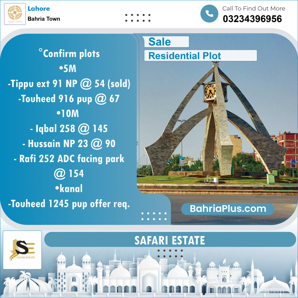 Residential Plot for Sale in Bahria Town, Lahore - (BP-137894)