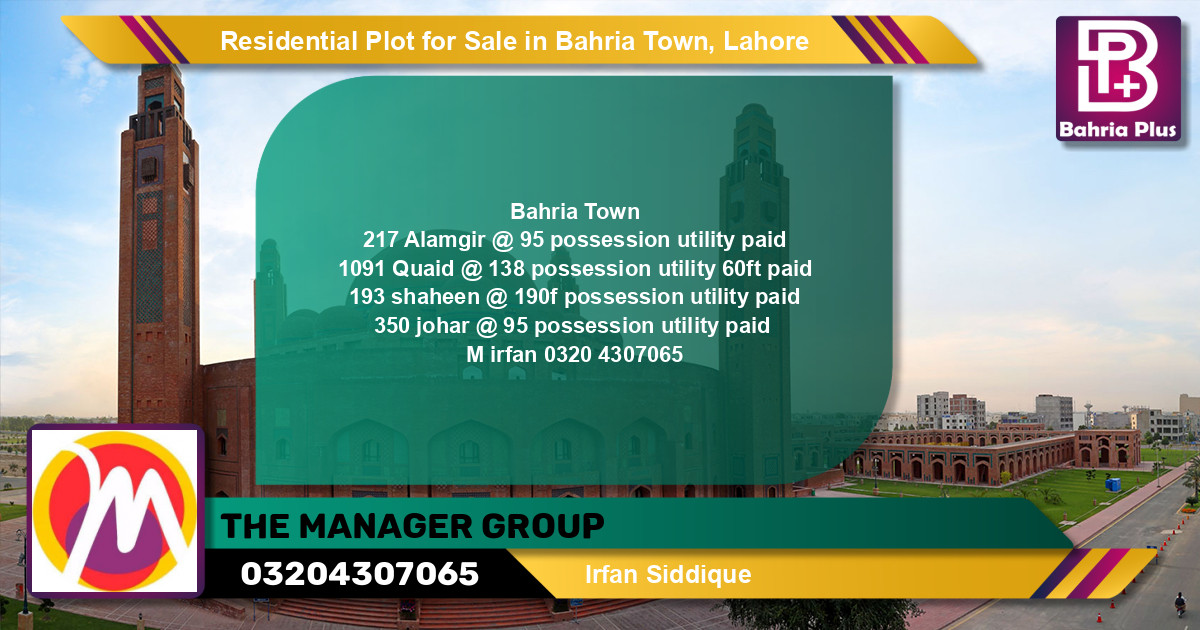 Residential Plot for Sale in Bahria Town, Lahore - (BP-137952)