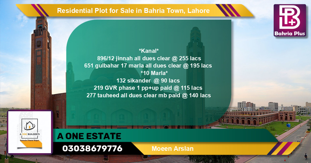 Residential Plot for Sale in Bahria Town, Lahore - (BP-137959)