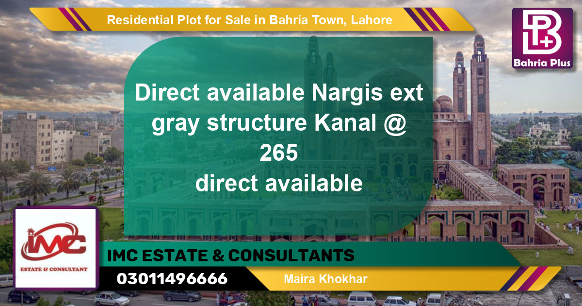 Residential Plot for Sale in Sector C - Nargis/Hussain Ext. -  Bahria Town, Lahore - (BP-138012)