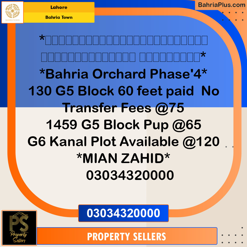 Residential Plot for Sale in Bahria Town, Lahore - (BP-138044)