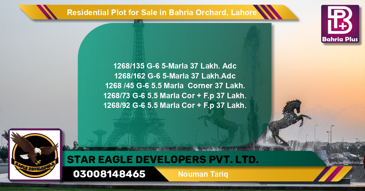 Residential Plot for Sale in Phase 4 - G6 Block - Bahria Orchard, Lahore - (BP-138080)