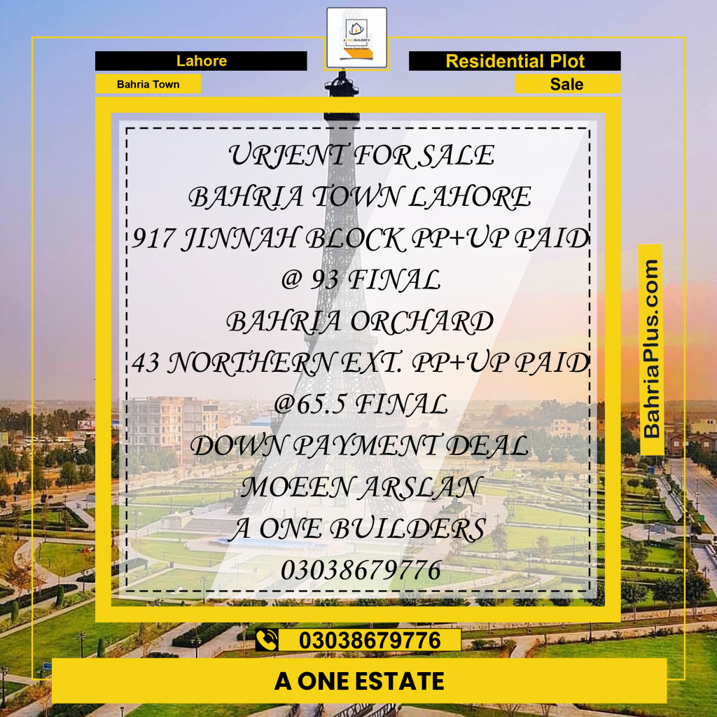 Residential Plot for Sale in Bahria Town, Lahore - (BP-138120)