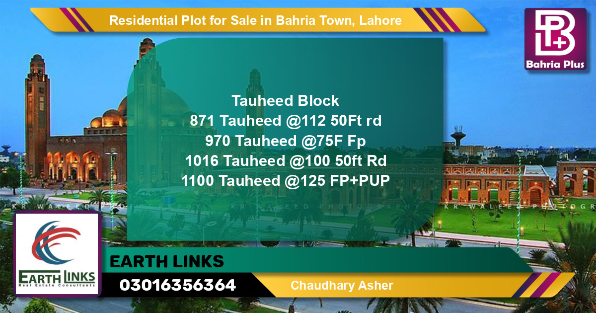 Residential Plot for Sale in Sector F - Tauheed Block -  Bahria Town, Lahore - (BP-138167)