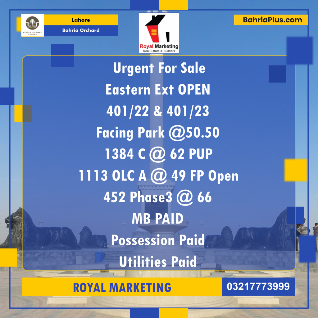 Residential Plot for Sale in Bahria Orchard, Lahore - (BP-138256)