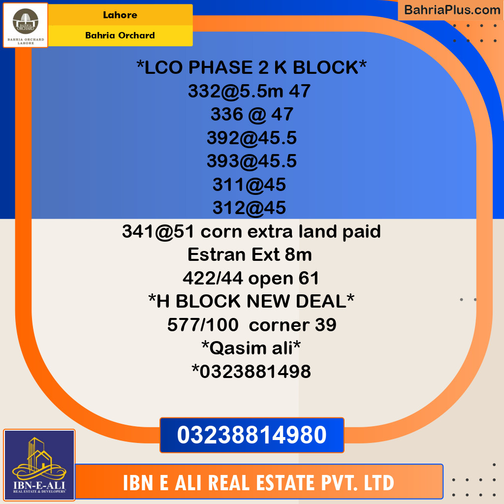 Residential Plot for Sale in Bahria Orchard, Lahore - (BP-138277)