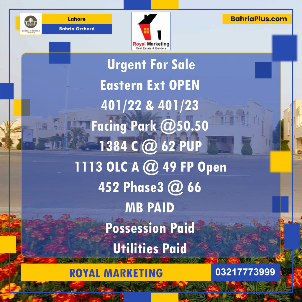 Residential Plot for Sale in Bahria Orchard, Lahore - (BP-138383)