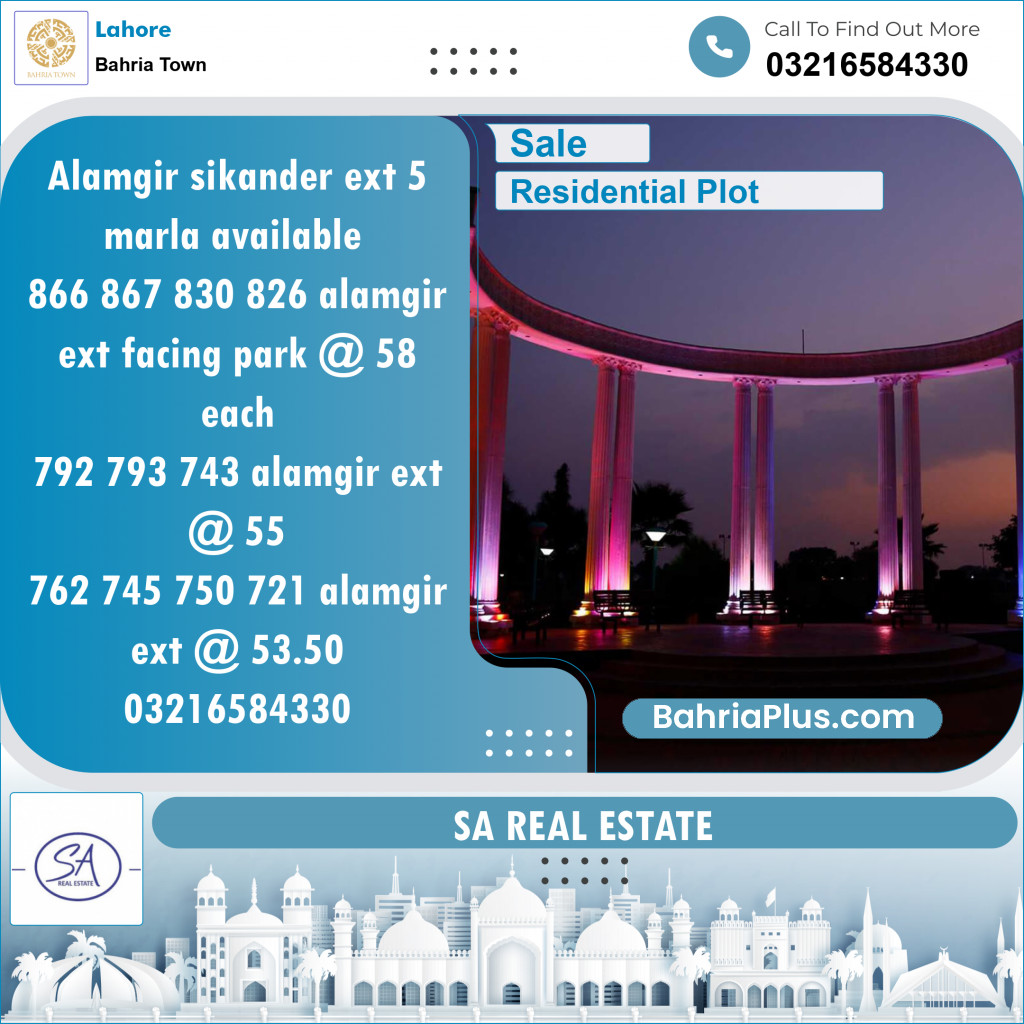 Residential Plot for Sale in Bahria Town, Lahore - (BP-138441)