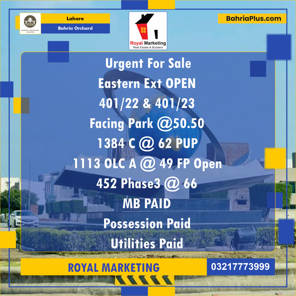 Residential Plot for Sale in Bahria Orchard, Lahore - (BP-138486)