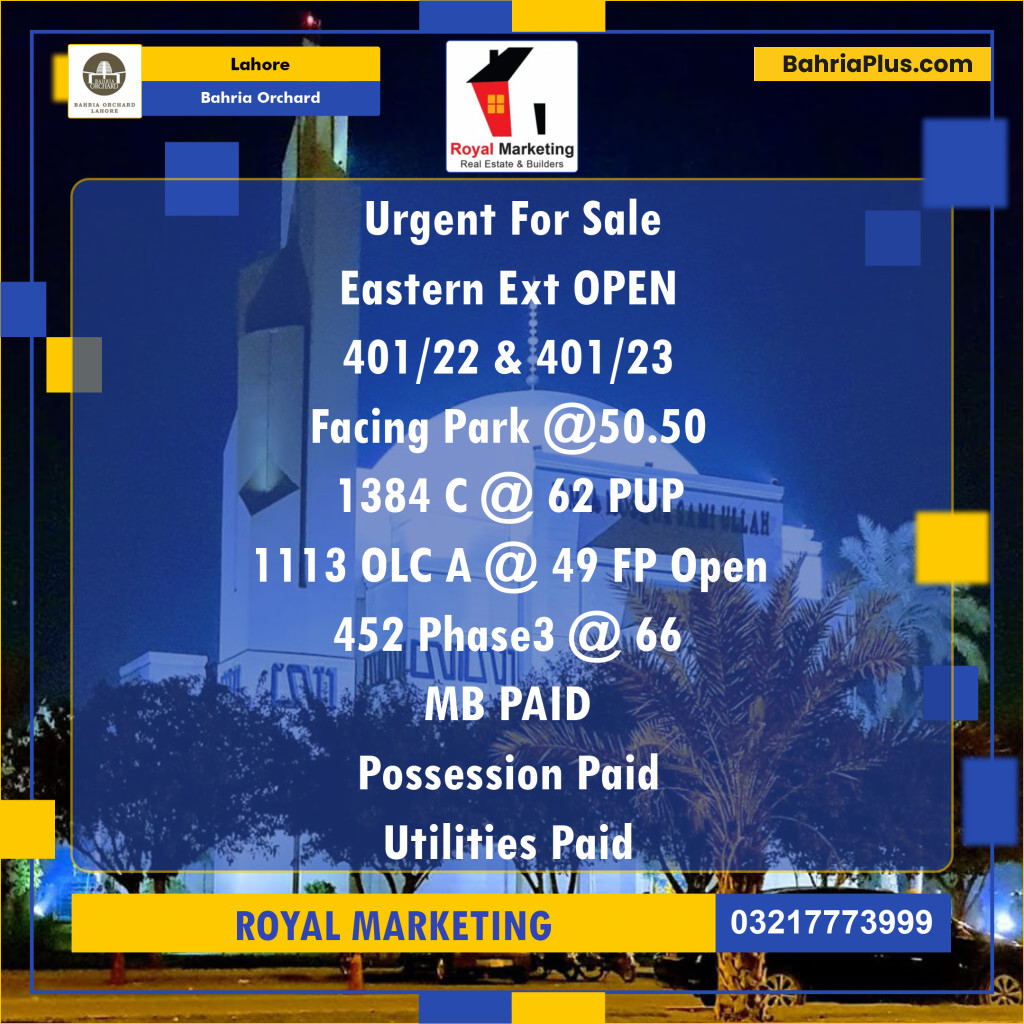 Residential Plot for Sale in Bahria Orchard, Lahore - (BP-138519)