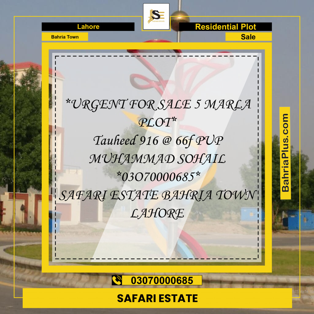 Residential Plot for Sale in Sector F - Tauheed Block -  Bahria Town, Lahore - (BP-138607)