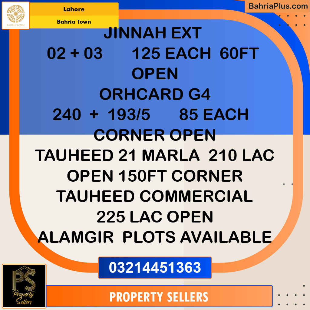 Residential Plot for Sale in Bahria Town, Lahore - (BP-138762)