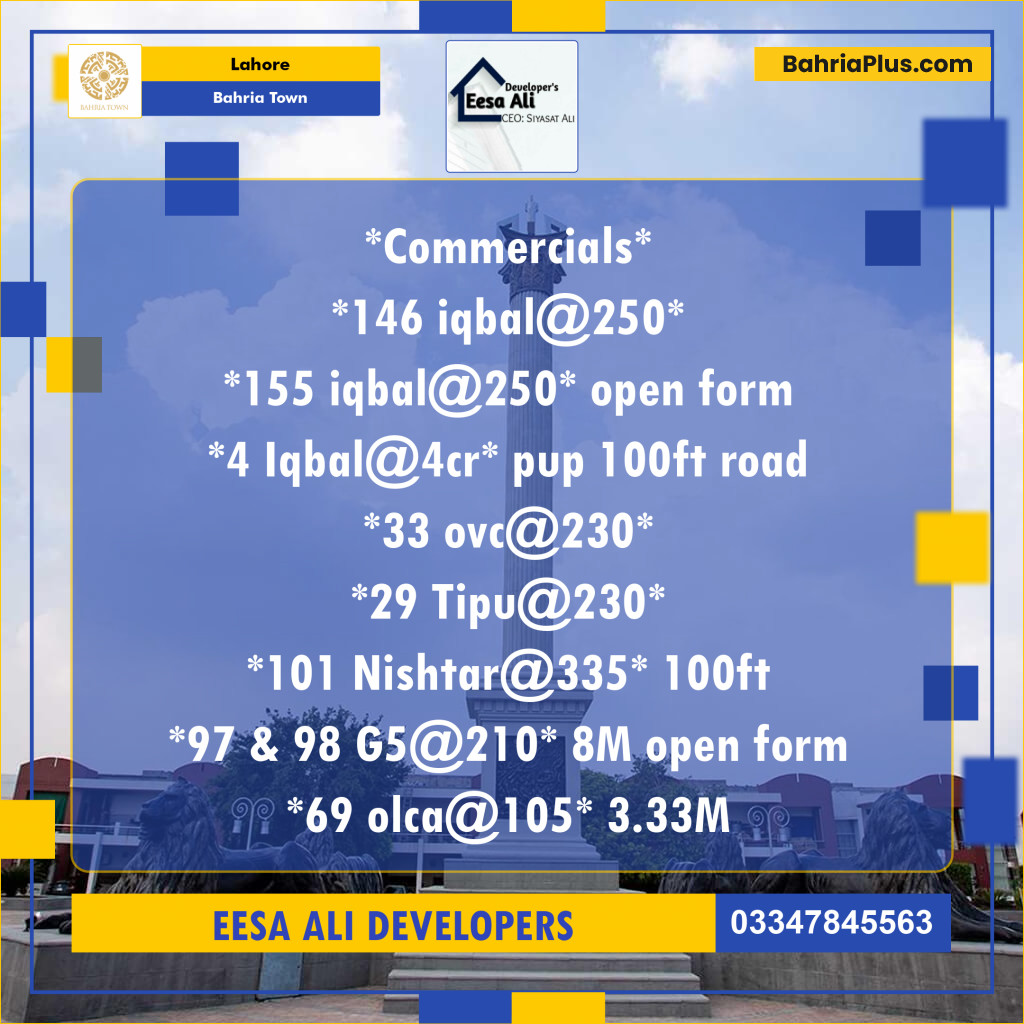 Commercial Plot for Sale in Bahria Town, Lahore - (BP-138789)