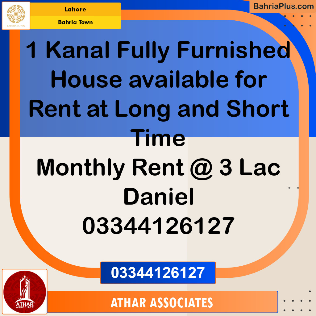 Residential House for Rent in Bahria Town, Lahore - (BP-138794)