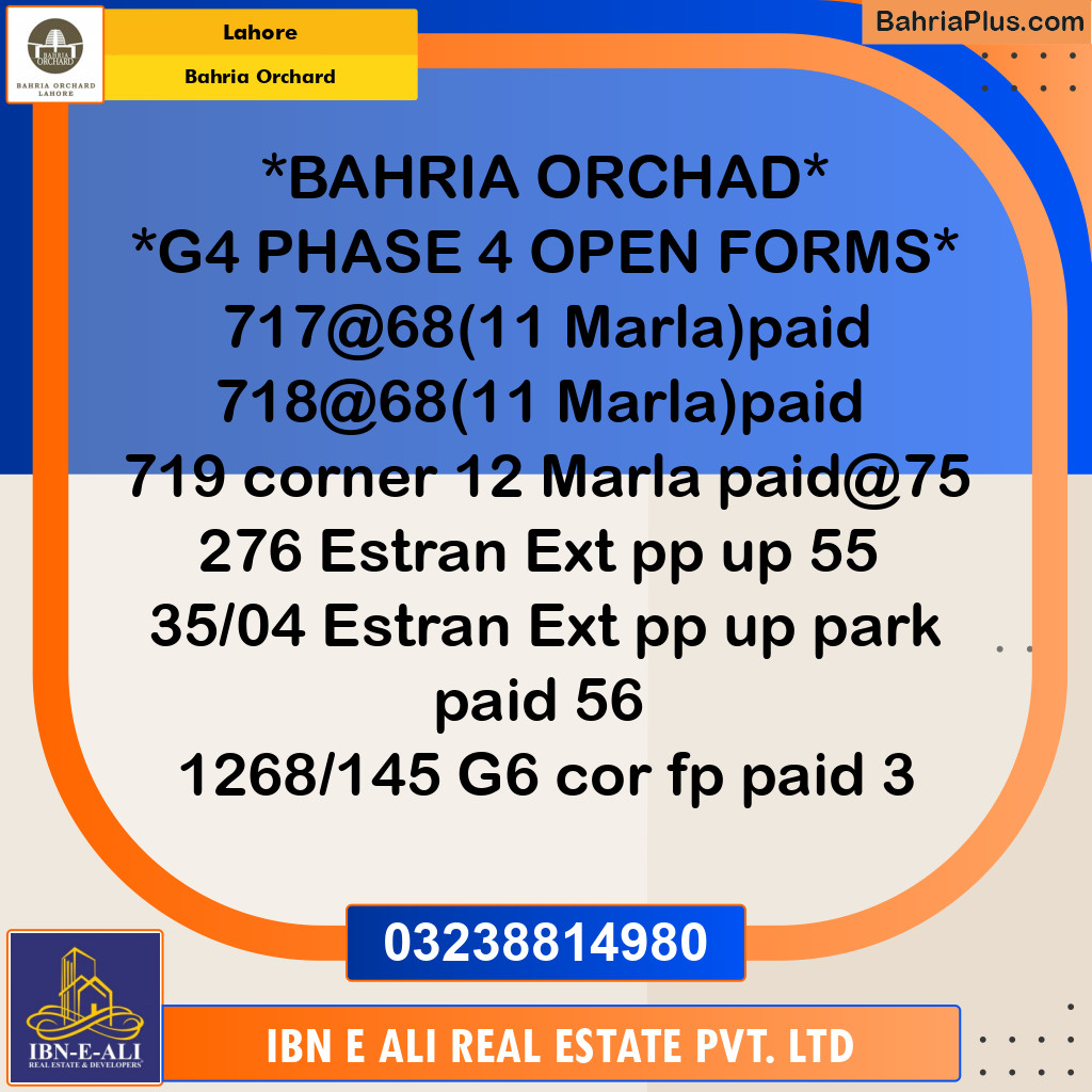 Residential Plot for Sale in Bahria Orchard, Lahore - (BP-138859)