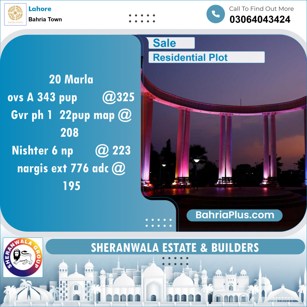 Residential Plot for Sale in Overseas A - Bahria Town, Lahore - (BP-138860)