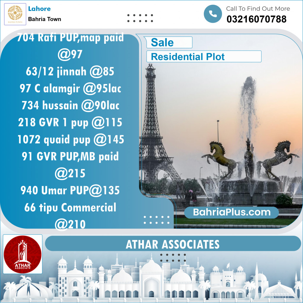 Residential Plot for Sale in Bahria Town, Lahore - (BP-138887)