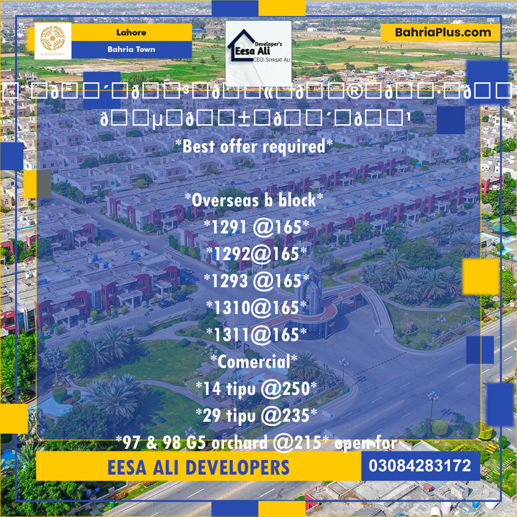 Residential Plot for Sale in Overseas B -  Bahria Town, Lahore - (BP-138907)