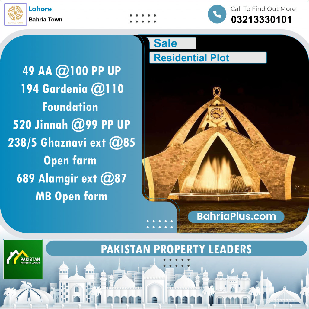 Residential Plot for Sale in Bahria Town, Lahore - (BP-138972)