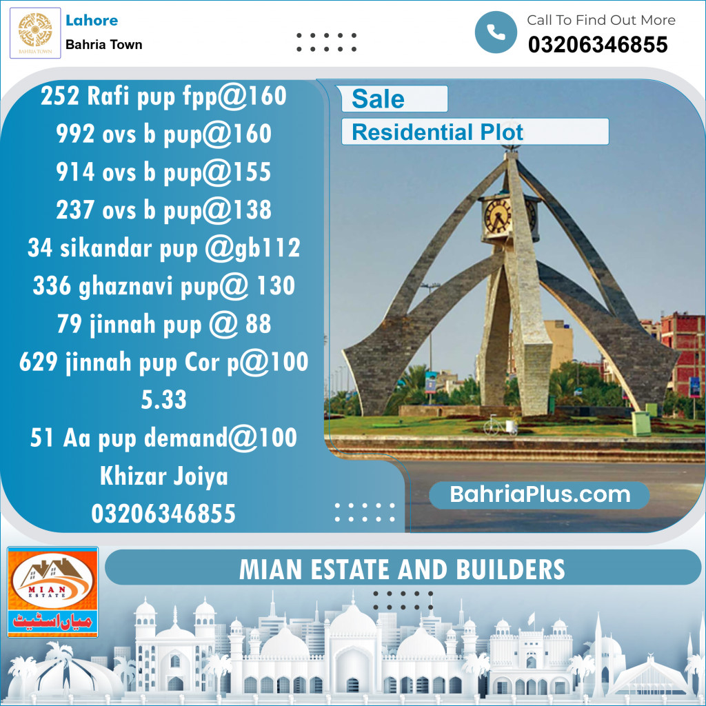 Residential Plot for Sale in Bahria Town, Lahore - (BP-138990)