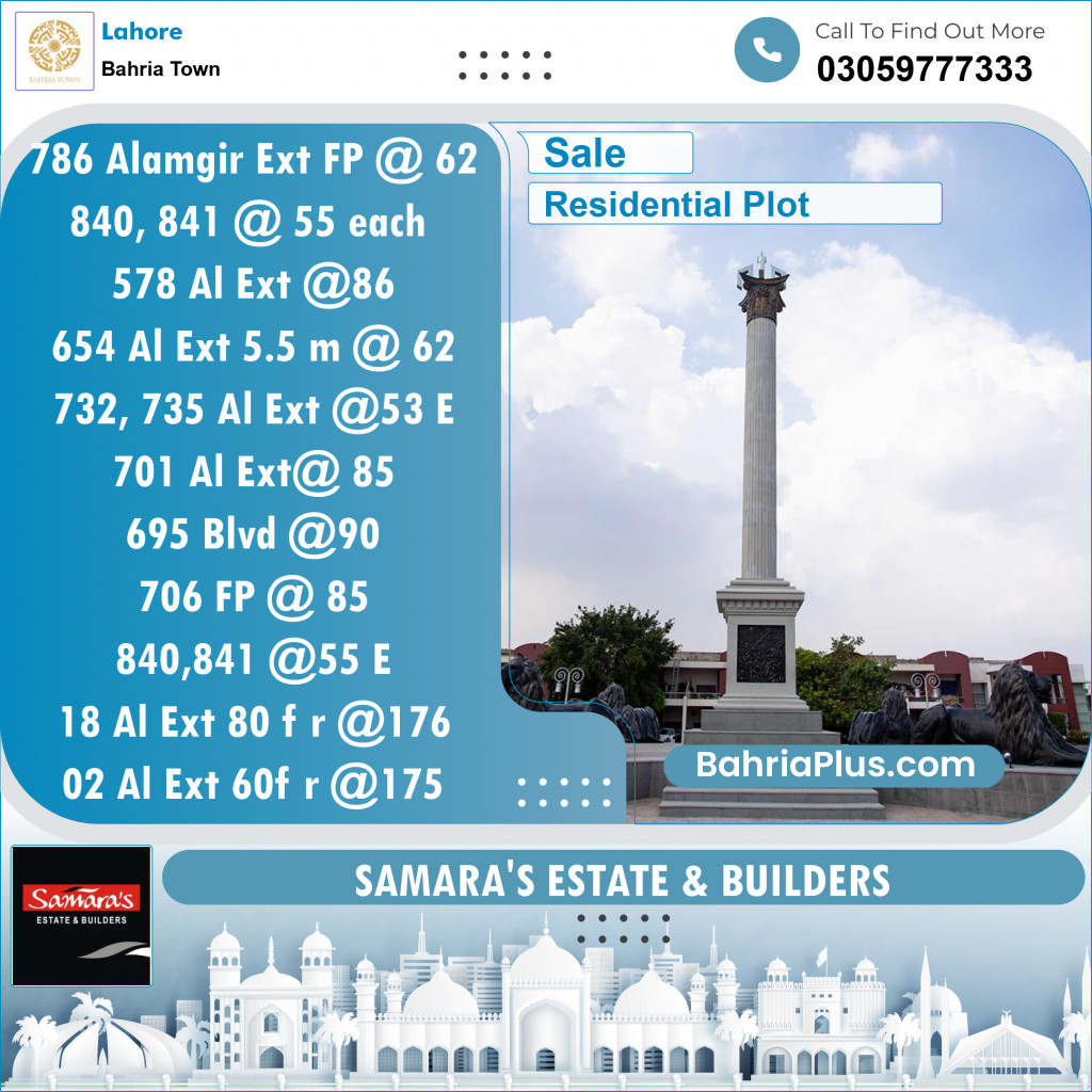Residential Plot for Sale in Bahria Town, Lahore - (BP-139071)