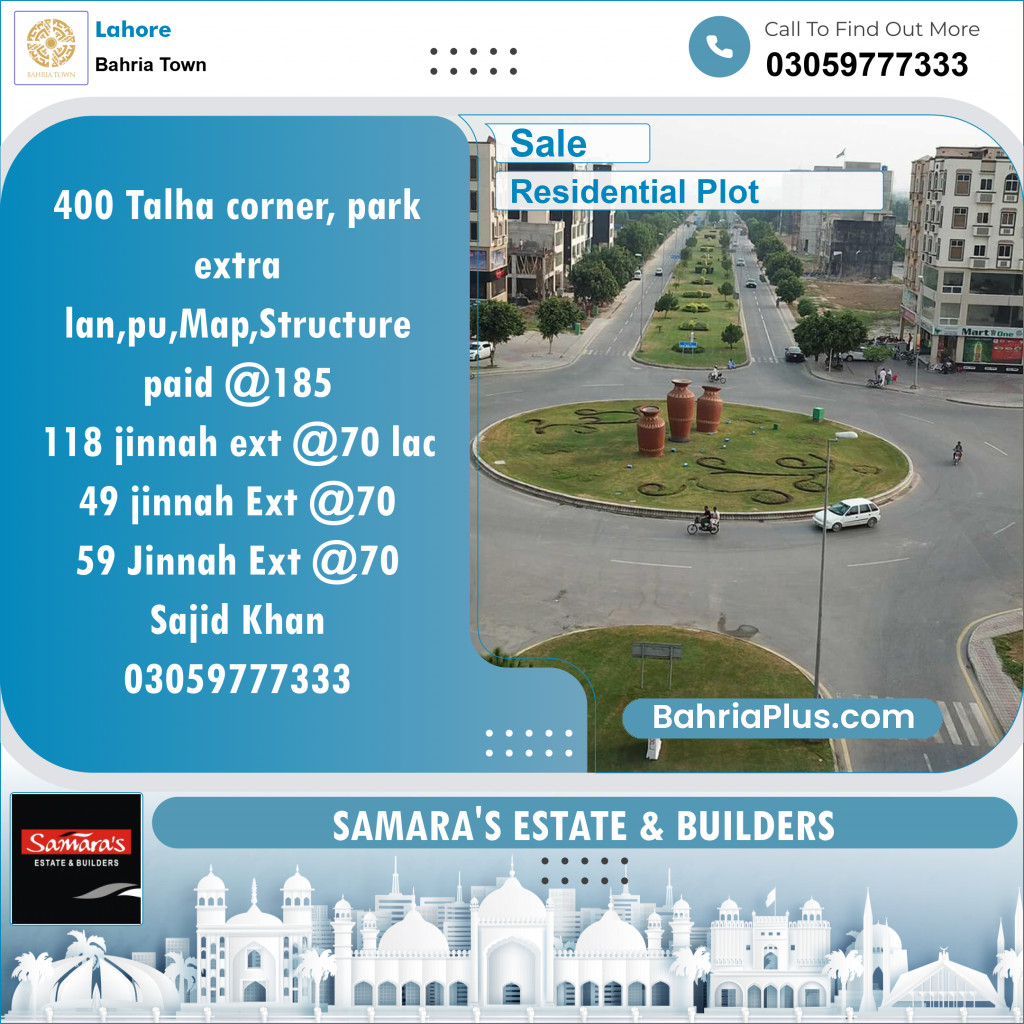 Residential Plot for Sale in Bahria Town, Lahore - (BP-139078)