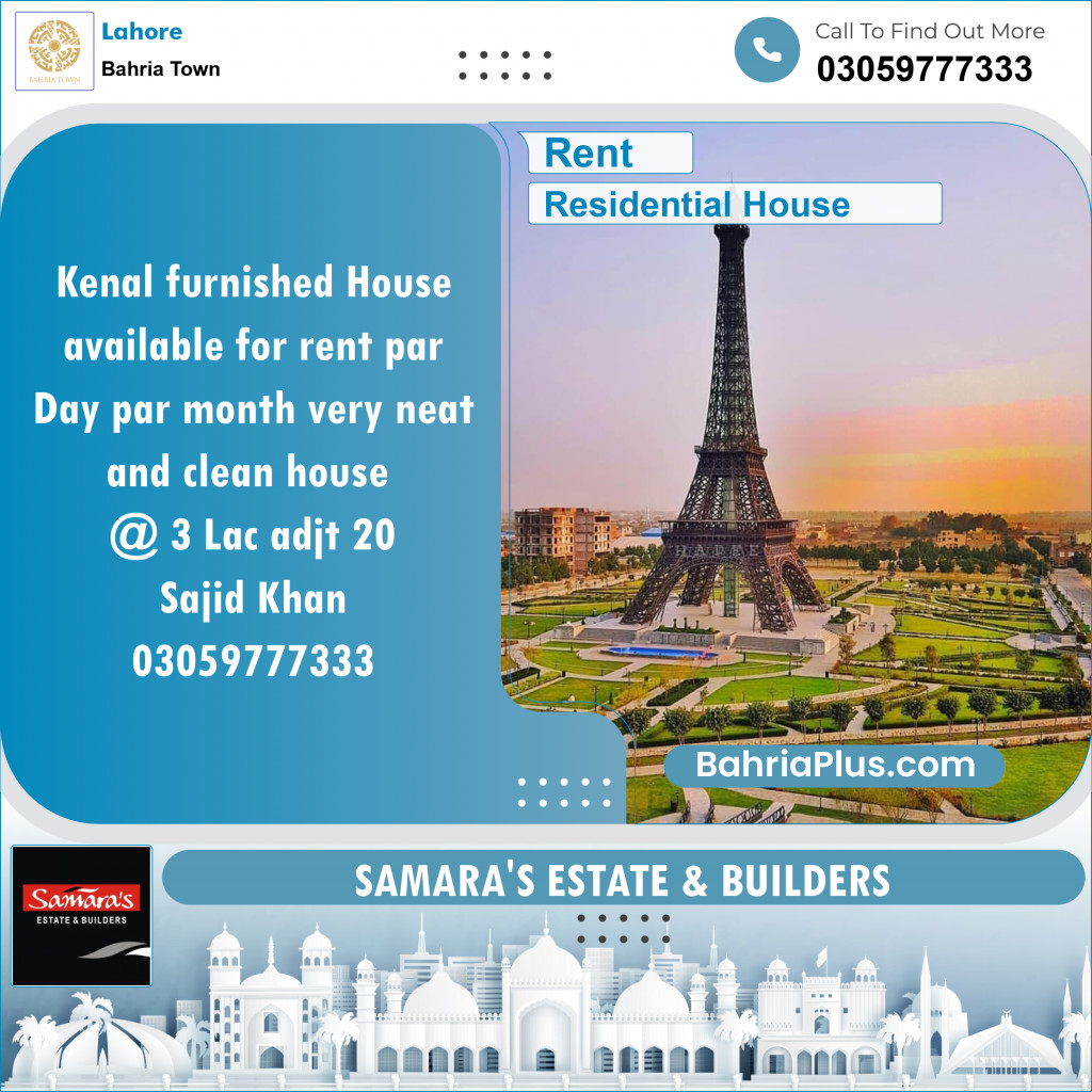 Residential House for Rent in Bahria Town, Lahore - (BP-139091)