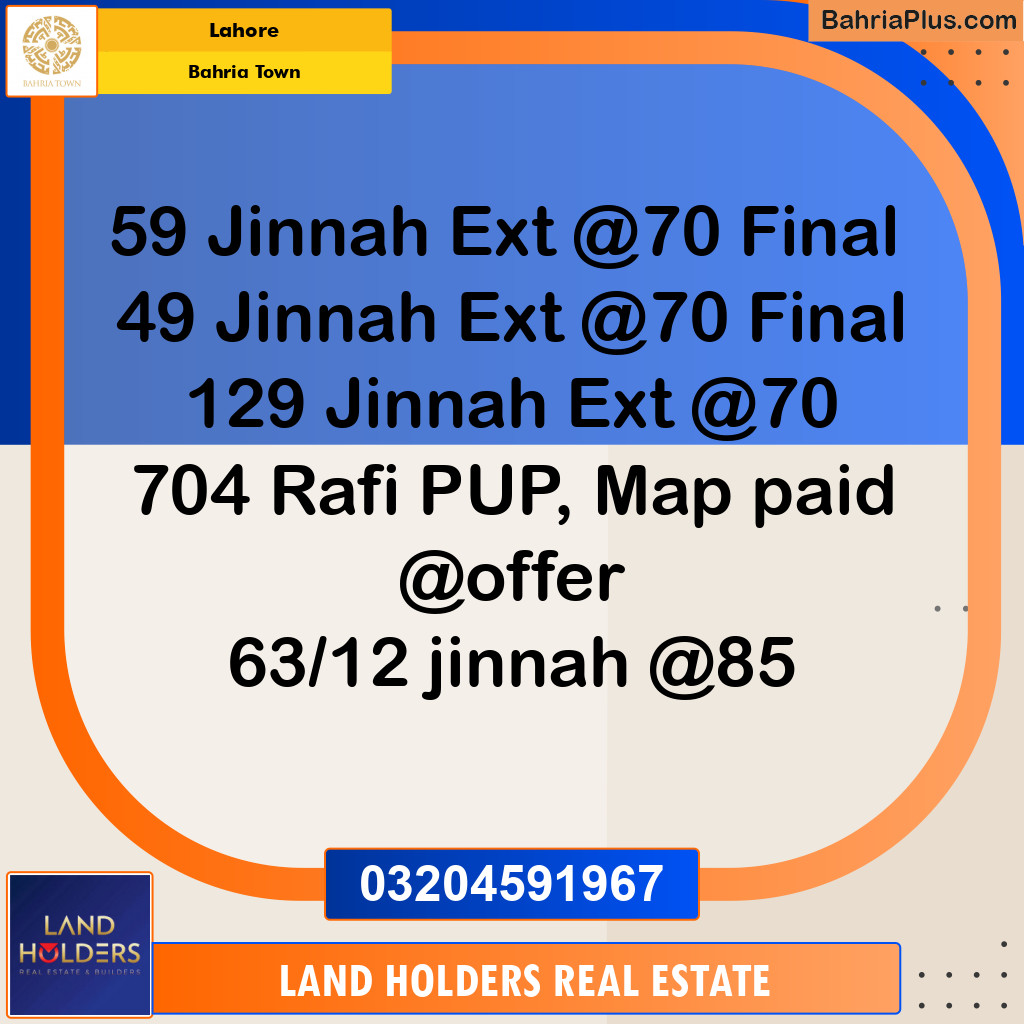 Residential Plot for Sale in Sector E - Jinnah Ext. Block -  Bahria Town, Lahore - (BP-139202)
