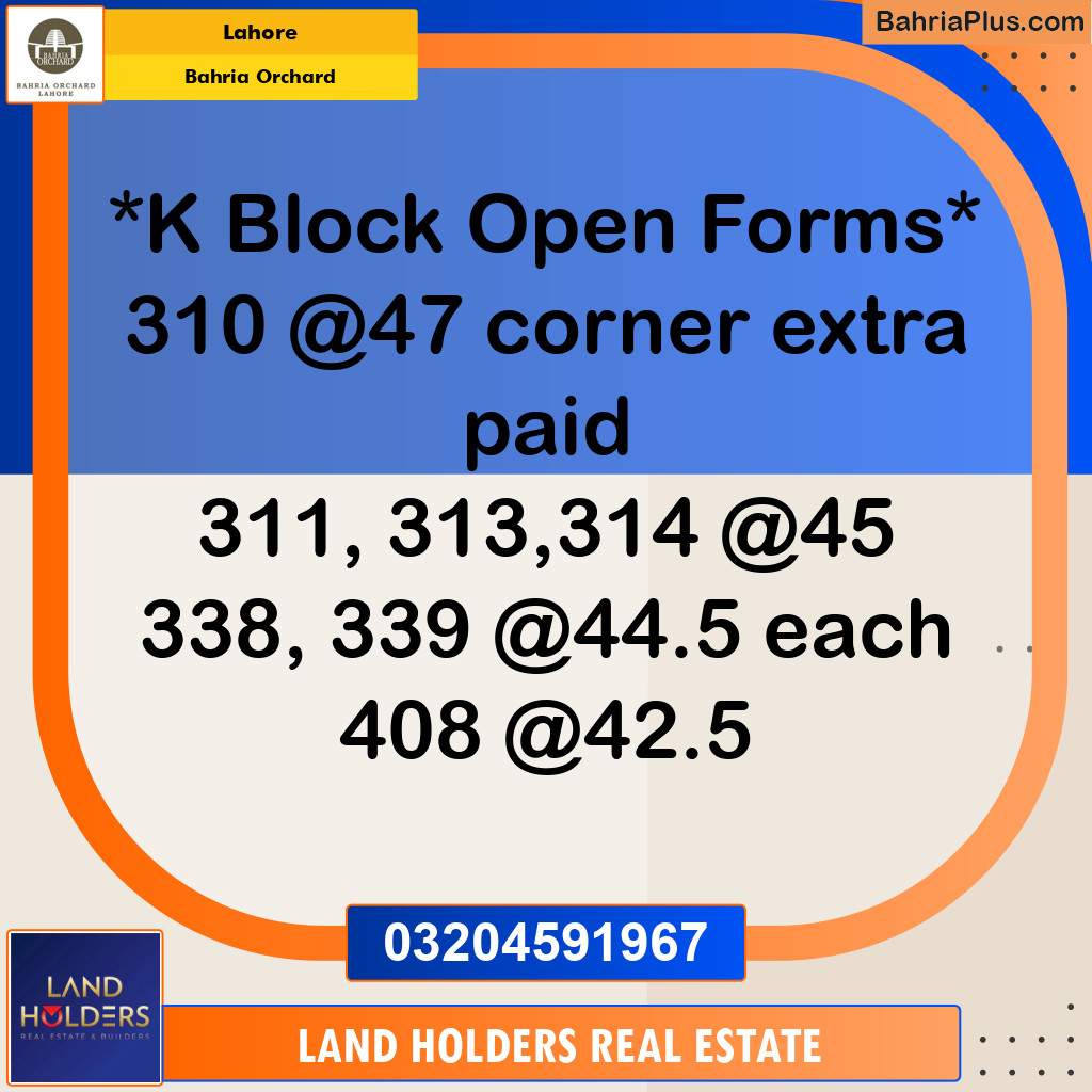 Residential Plot for Sale in Phase 2 - K Block -  Bahria Orchard, Lahore - (BP-139209)