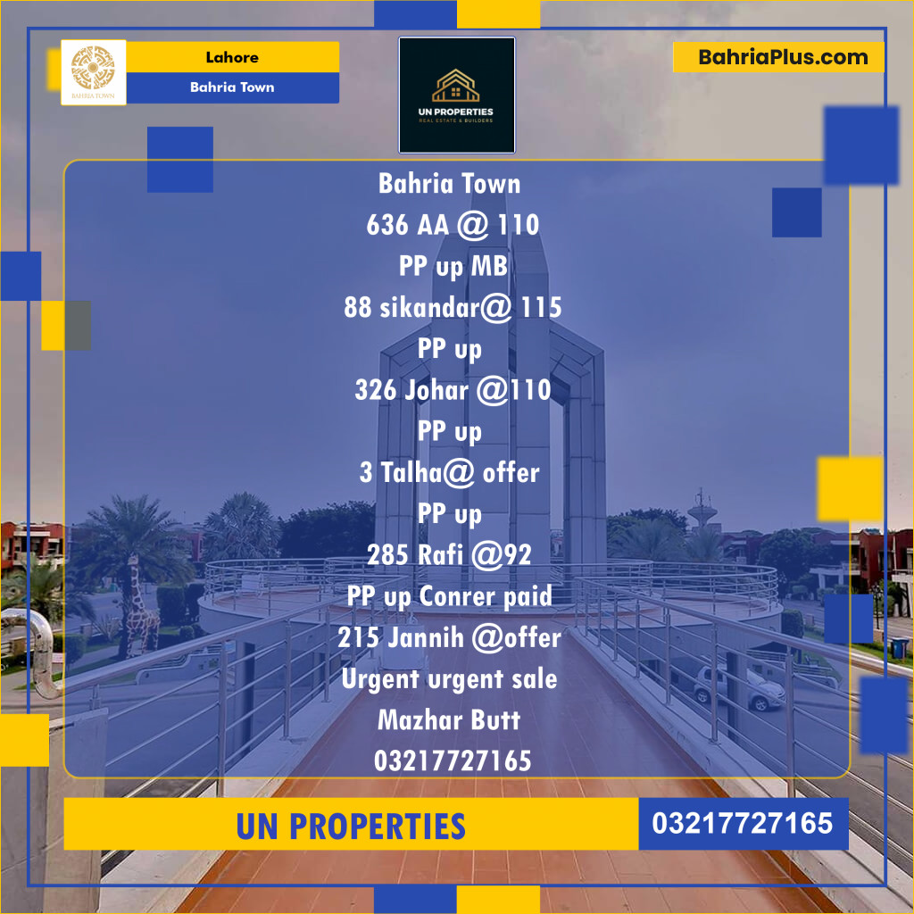 Residential Plot for Sale in Bahria Town, Lahore - (BP-139249)