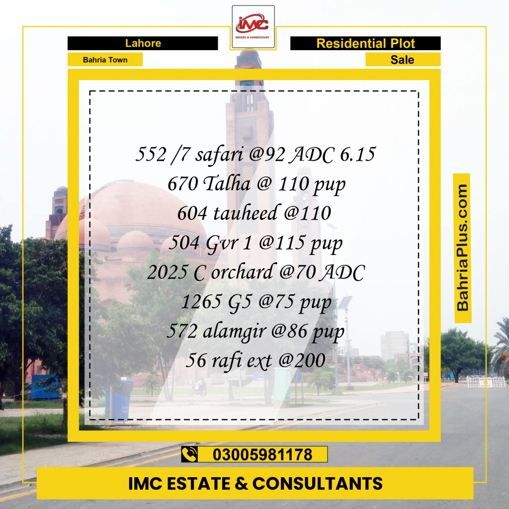 Residential Plot for Sale in Sector B - Safari Villas -  Bahria Town, Lahore - (BP-139262)