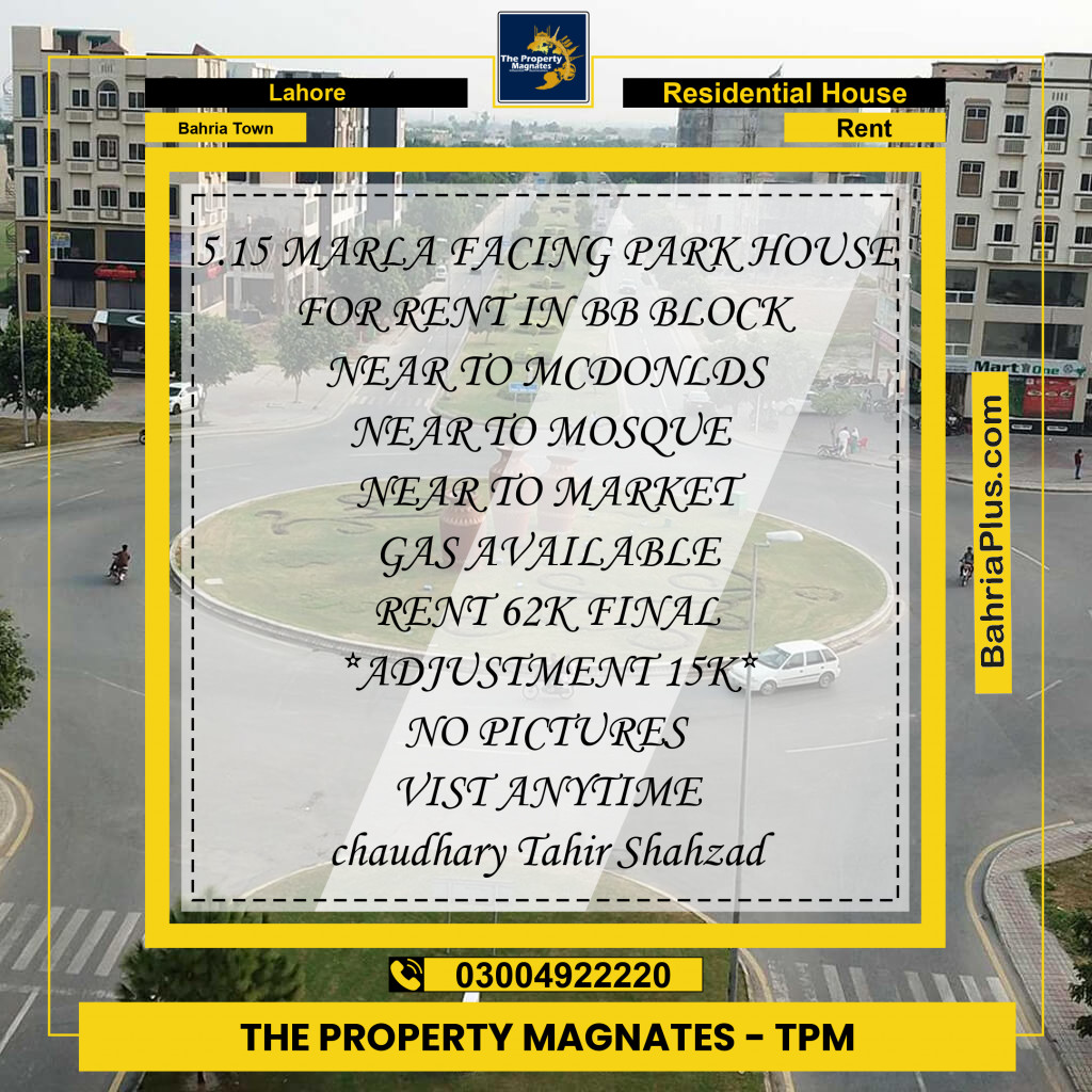 Residential House for Rent in Bahria Town, Lahore - (BP-139263)