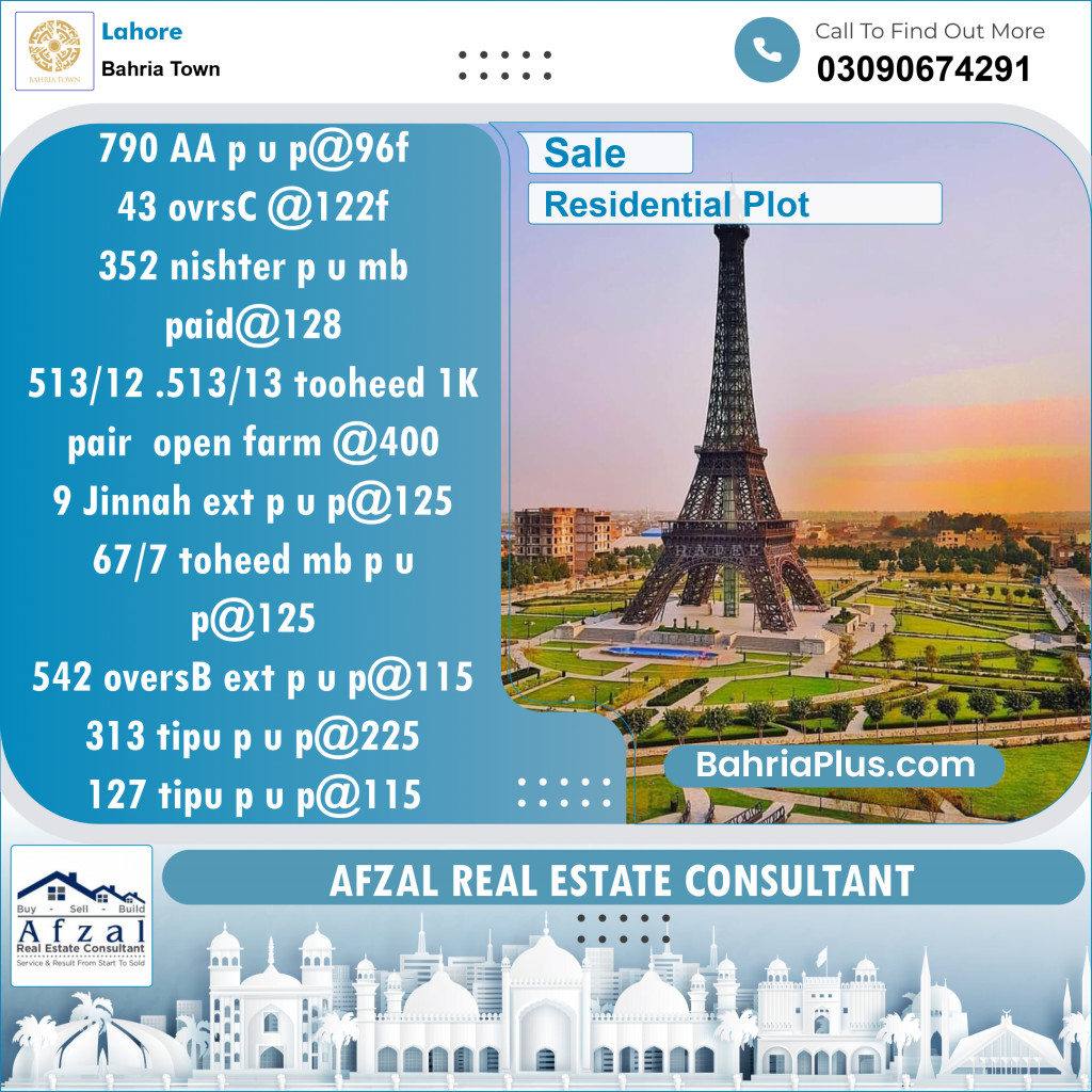 Residential Plot for Sale in Bahria Town, Lahore - (BP-139291)
